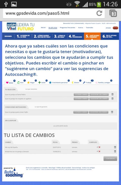 Aplicación coaching móviles