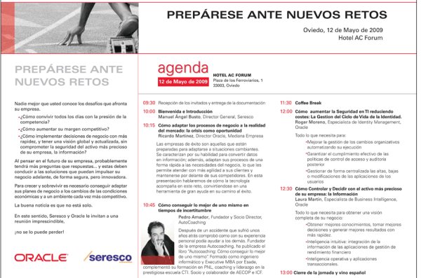 Invitación al evento de Seresco y Oracle